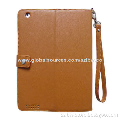 Leather Tablet Case with Elastic Band for iPad 4, Supports Stand with Adjustable Viewing Angle